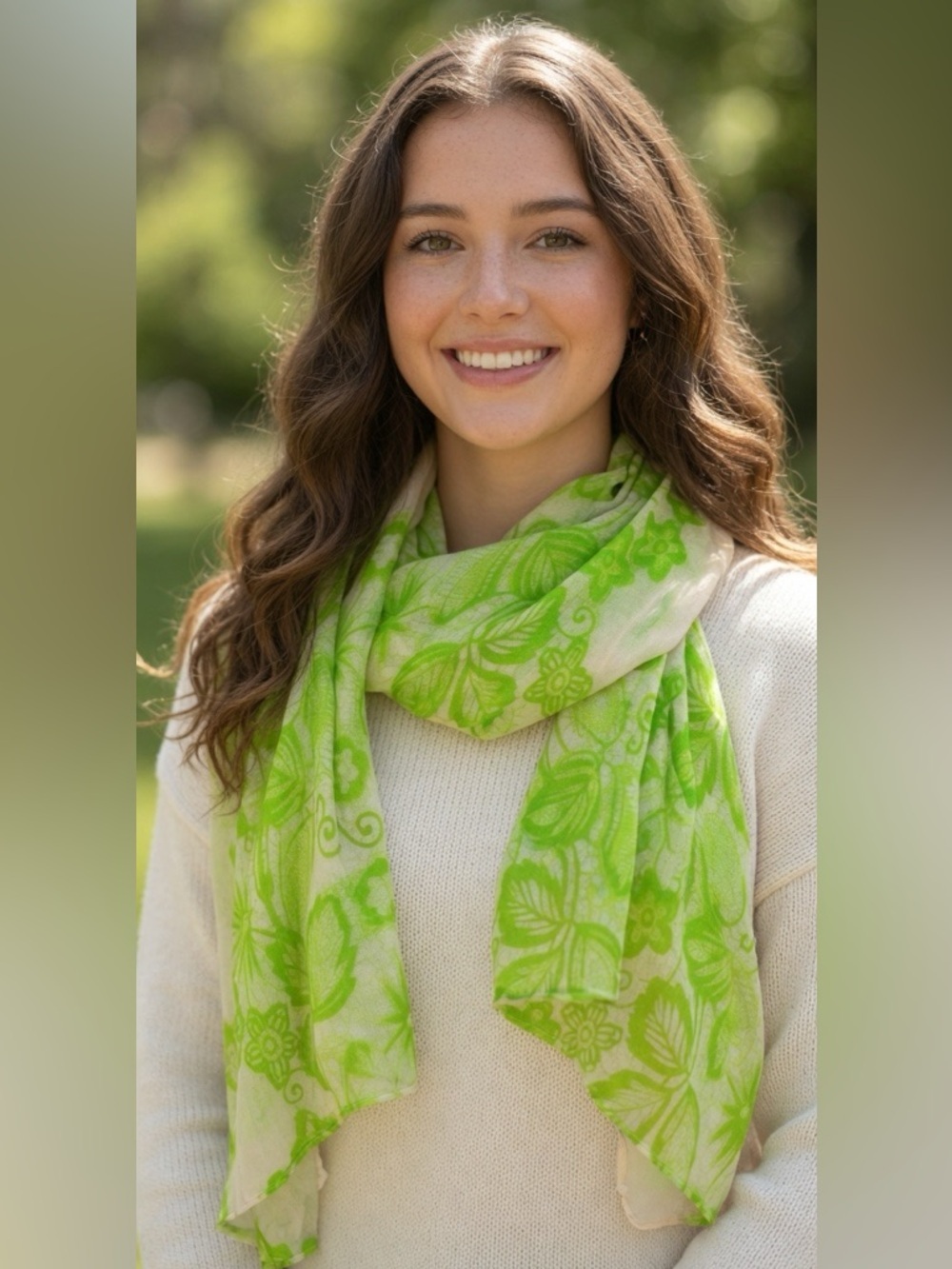 Lime Green Floral Scarf Lightweight Scarf Boho Chic Collegiate Whimsical - Picture 4 of 17